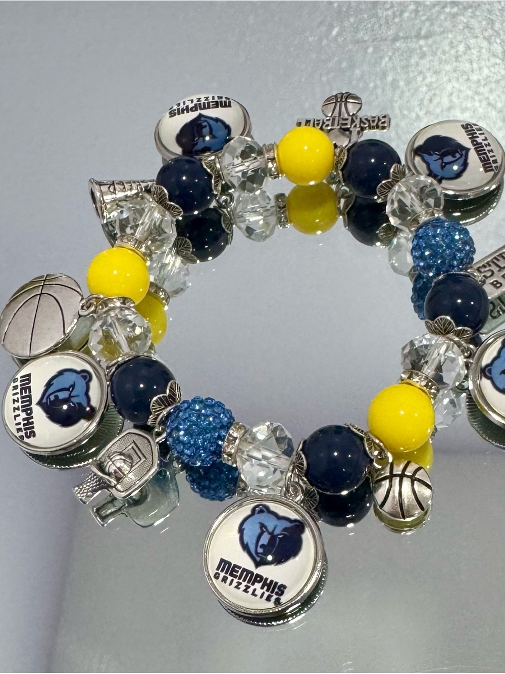 New Handmade  Memphis  Grizzlies Inspired Stretchy Charm Bracelet
